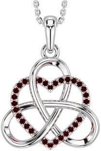 Garnet Silver Celtic Trinity Knot Heart Necklace