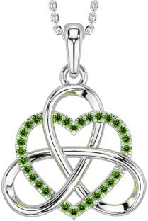 Peridot Silver Celtic Trinity Knot Heart Necklace