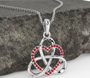 Ruby Silver Celtic Trinity Knot Heart Necklace