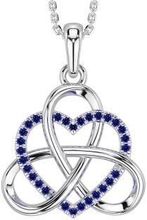 Sapphire Silver Celtic Trinity Knot Heart Necklace