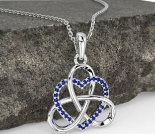 Sapphire Silver Celtic Trinity Knot Heart Necklace