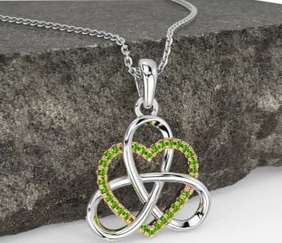 Peridot Rose Gull Sølv Celtic Treenighet Knute Hjerte Halskjede