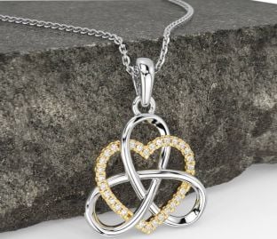 Diamond Gold Silver Celtic Trinity Knot Heart Necklace