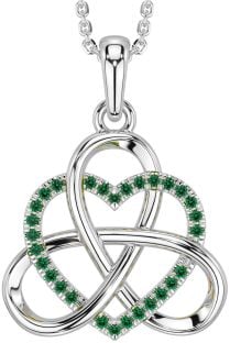 Emerald White Gold Celtic Trinity Knot Heart Necklace