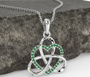 Emerald White Gold Celtic Trinity Knot Heart Necklace