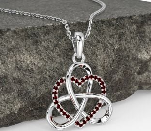 Garnet White Gold Celtic Trinity Knot Heart Necklace