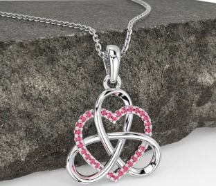 Pink Tourmaline White Gold Celtic Trinity Knot Heart Necklace