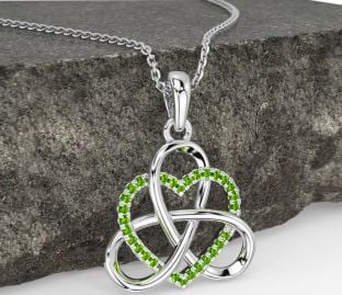 Peridot fehér Arany kelta Szentháromság Csomó Szív Nyaklánc