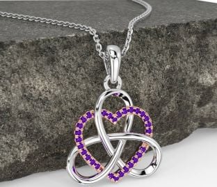 Amethyst White Rose Gold Celtic Trinity Knot Heart Necklace
