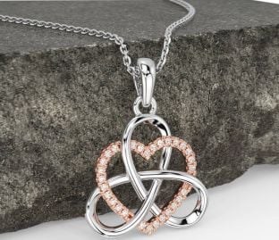 Diamond White Rose Gold Celtic Trinity Knot Heart Necklace