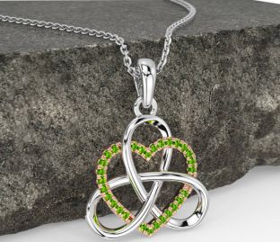Peridot White Rose Gold Celtic Trinity Knot Heart Necklace