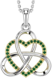 Emerald White Yellow Gold Celtic Trinity Knot Heart Necklace