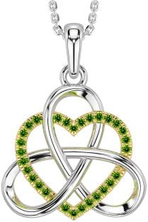 Peridot Alb Galben Aur Celtic Trinity Knot Heart Colier