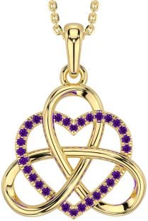 Amethyst Gold Celtic Trinity Knot Heart Necklace