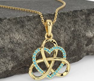 Aquamarine Gold Celtic Trinity Knot Heart Necklace