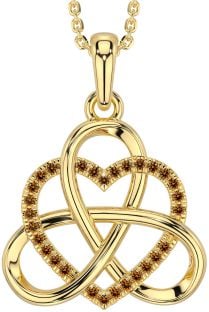 Citrine Gold Celtic Trinity Knot Heart Necklace