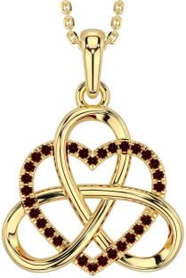 Garnet Gold Celtic Trinity Knot Heart Necklace