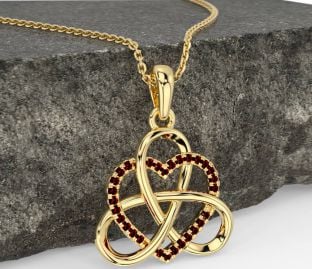 Garnet Gold Celtic Trinity Knot Heart Necklace