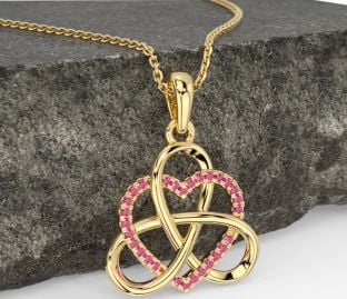 Pink Tourmaline Gold Celtic Trinity Knot Heart Necklace