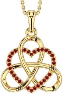 Ruby Gold Celtic Trinity Knot Heart Necklace