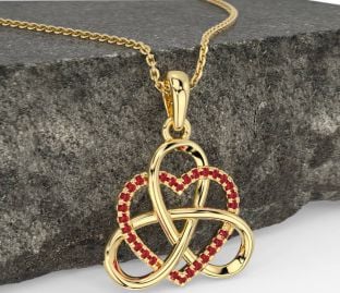 Rubin Guld Keltiskt Treenighet Knut Hjärta Halsband