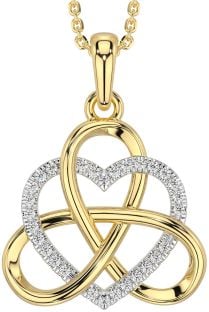 Diamond White Yellow Gold Celtic Trinity Knot Heart Necklace