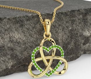 Peridot White Yellow Gold Celtic Trinity Knot Heart Necklace