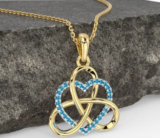 Topaz White Yellow Gold Celtic Trinity Knot Heart Necklace