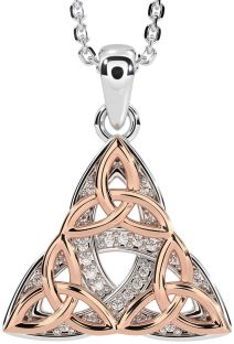 Diamond Rose Gold Silver Celtic Trinity Knot Necklace