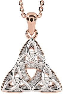 Diamond Rose Gold Silver Celtic Trinity Knot Necklace