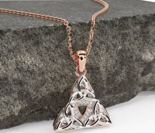 Diamond Rose Gold Silver Celtic Trinity Knot Necklace