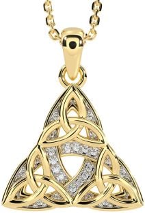 Diamond Gold Silver Celtic Trinity Knot Necklace