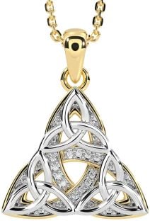 Diamond Gold Silver Celtic Trinity Knot Necklace