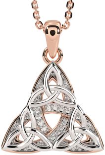 Diamond White Rose Gold Celtic Trinity Knot Necklace