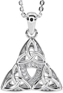 Diamond Silver Celtic Trinity Knot Necklace