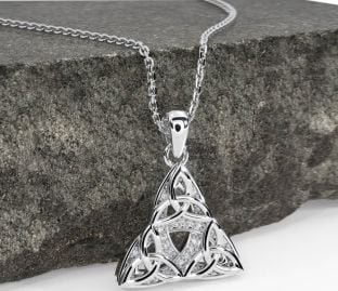 Diamond Silver Celtic Trinity Knot Necklace
