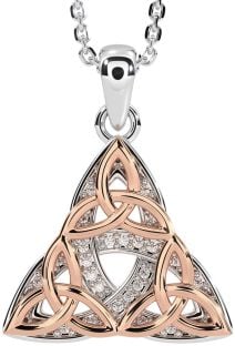 Diamond White Rose Gold Celtic Trinity Knot Necklace