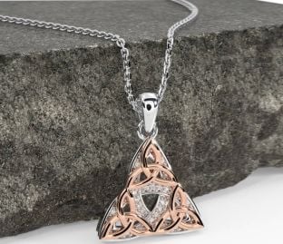 Diamond White Rose Gold Celtic Trinity Knot Necklace
