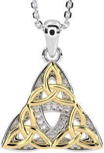 Diamond White Yellow Gold Celtic Trinity Knot Necklace