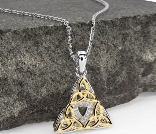 Diamond White Yellow Gold Celtic Trinity Knot Necklace