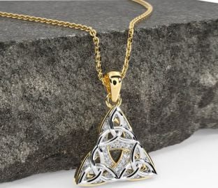 Diamond White Yellow Gold Celtic Trinity Knot Necklace