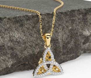 Diamond Gold Silver Celtic Trinity Knot Necklace