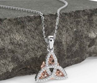 Diamond White Rose Gold Celtic Trinity Knot Necklace