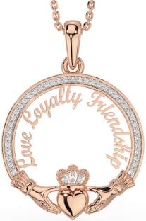 Diamond Rose Gold Irish "Love, Loyalty, & Friendship" Claddagh Necklace