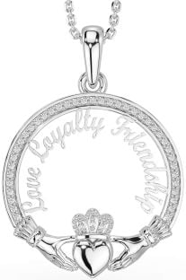 Diamond White Gold Irish "Love, Loyalty, & Friendship" Claddagh Necklace