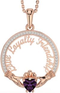 Diamond Alexandrite Rose Gold Irish "Love, Loyalty, & Friendship" Claddagh Necklace