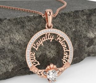 Diamond Rose Gold Irish "Love, Loyalty, & Friendship" Claddagh Necklace
