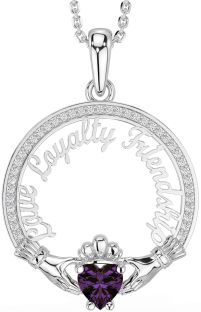 Diamond Alexandrite Silver Irish "Love, Loyalty, & Friendship" Claddagh Necklace