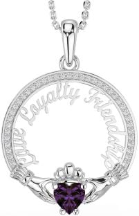 Diamond Alexandrite White Gold Irish "Love, Loyalty, & Friendship" Claddagh Necklace