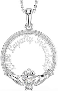 Diamond White Gold Irish "Love, Loyalty, & Friendship" Claddagh Necklace